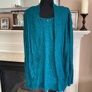 3/4 sleeve turquoise sweater, x-large, xl, Rebecca Malone